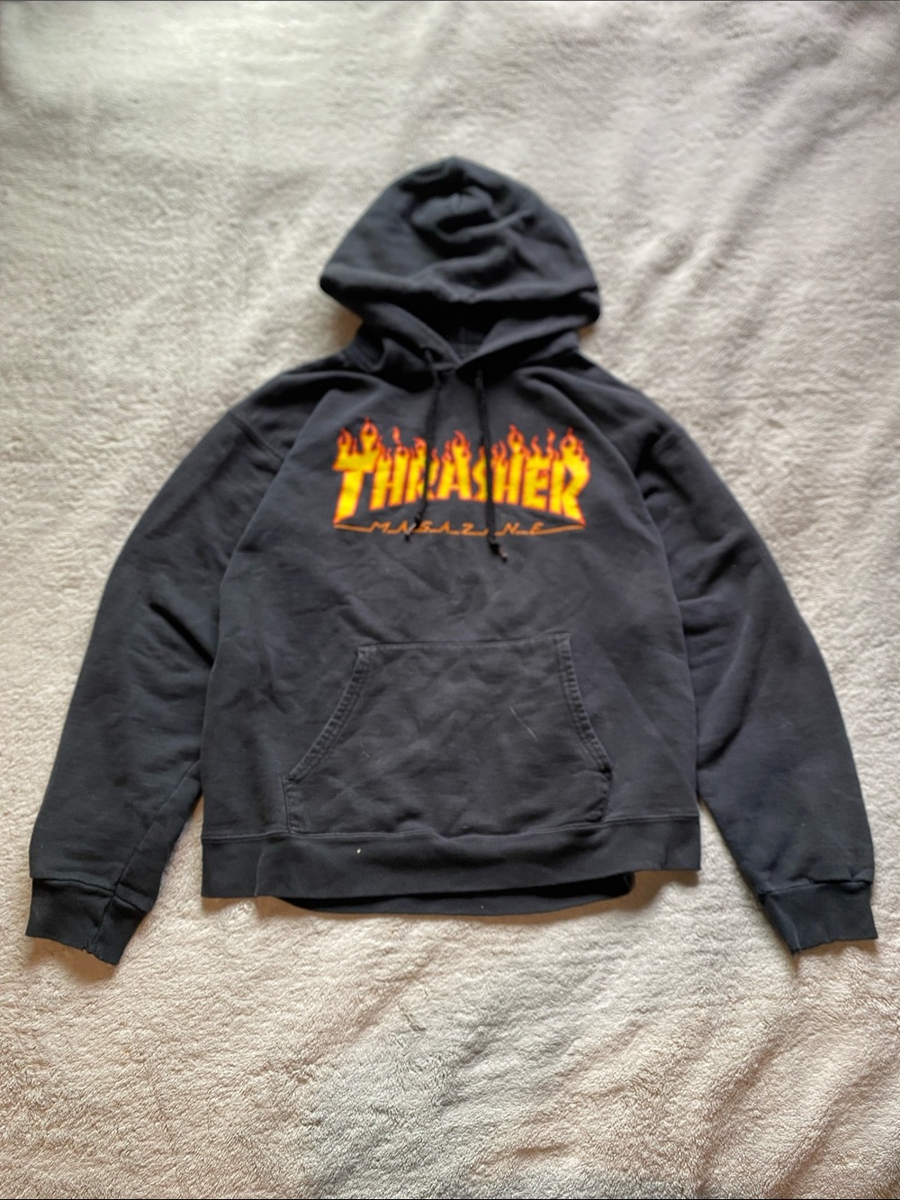 Thrasher Black Pullover Hoodie with Flame Logo